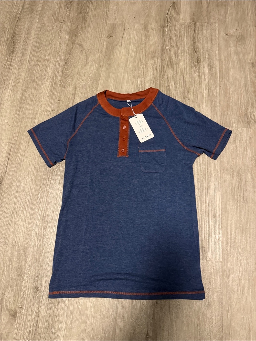 ***2/$15***  Navy Henley Tee with Rust Trim